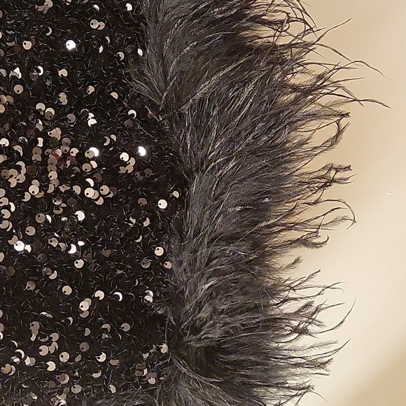 Fashion Nova Midi sequin Dress with Feather Trim Size L - Picture 6 of 8